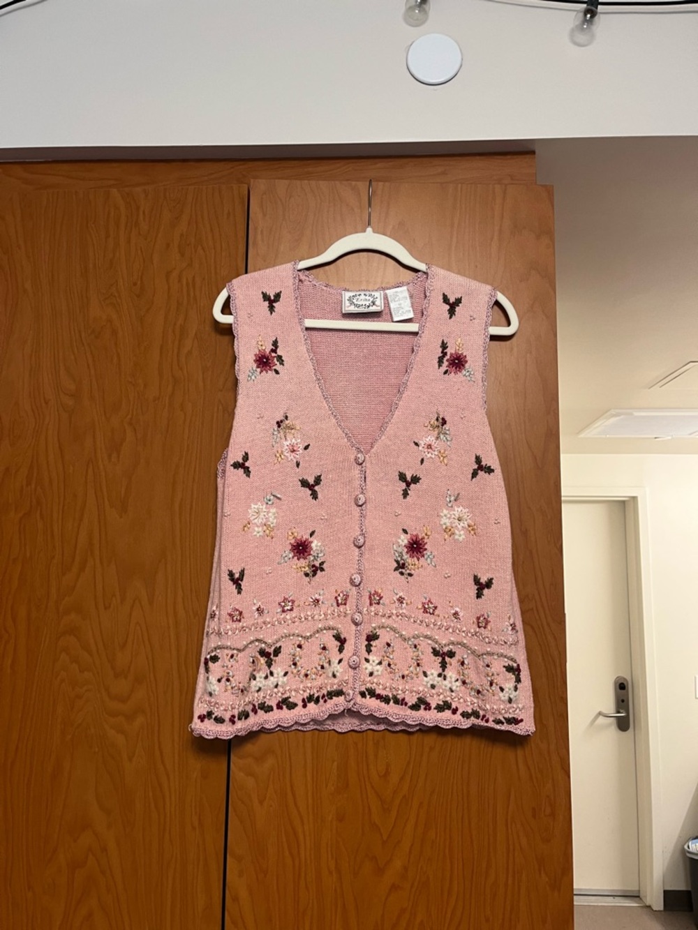 Erika Pink Knit Floral-Embroidered Vest